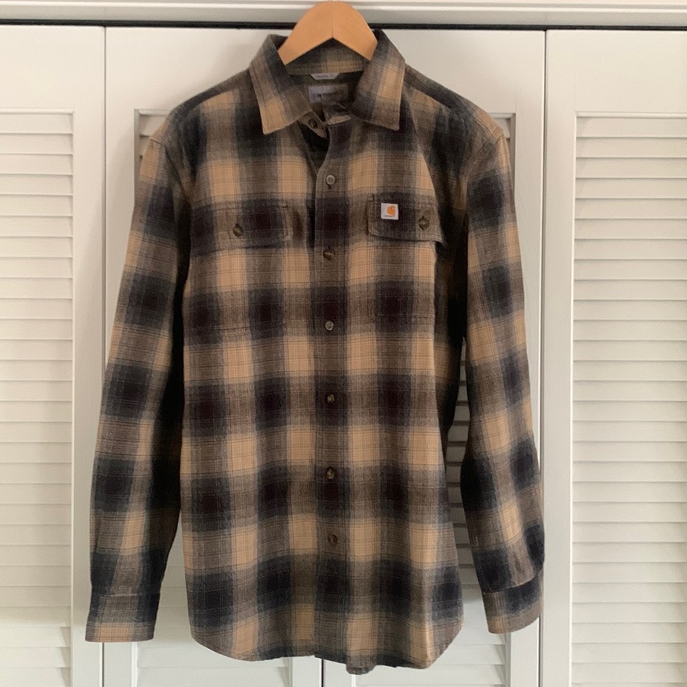 Carhartt Original Fit Midweight 100% Cotton Flannel Shirt Brown & Tan Plaid S